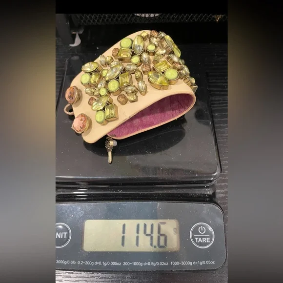 Betsey Johnson leather rhinestone massive bracelet 7.5” long 2” wide amazing! - Picture 5 of 11